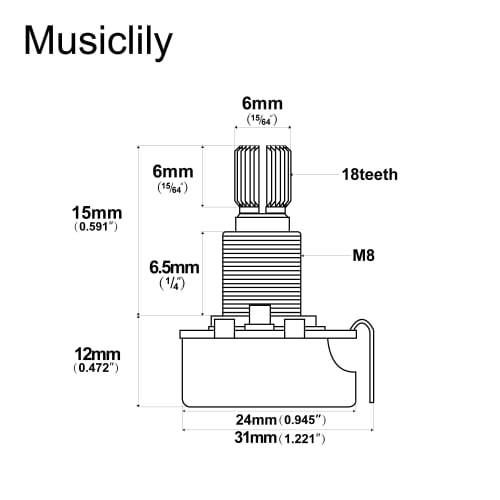 Musiclily Basic Potentiometer 250K B-Curve, Metric Size, for Electric Guitar/Bass (Set of 2)