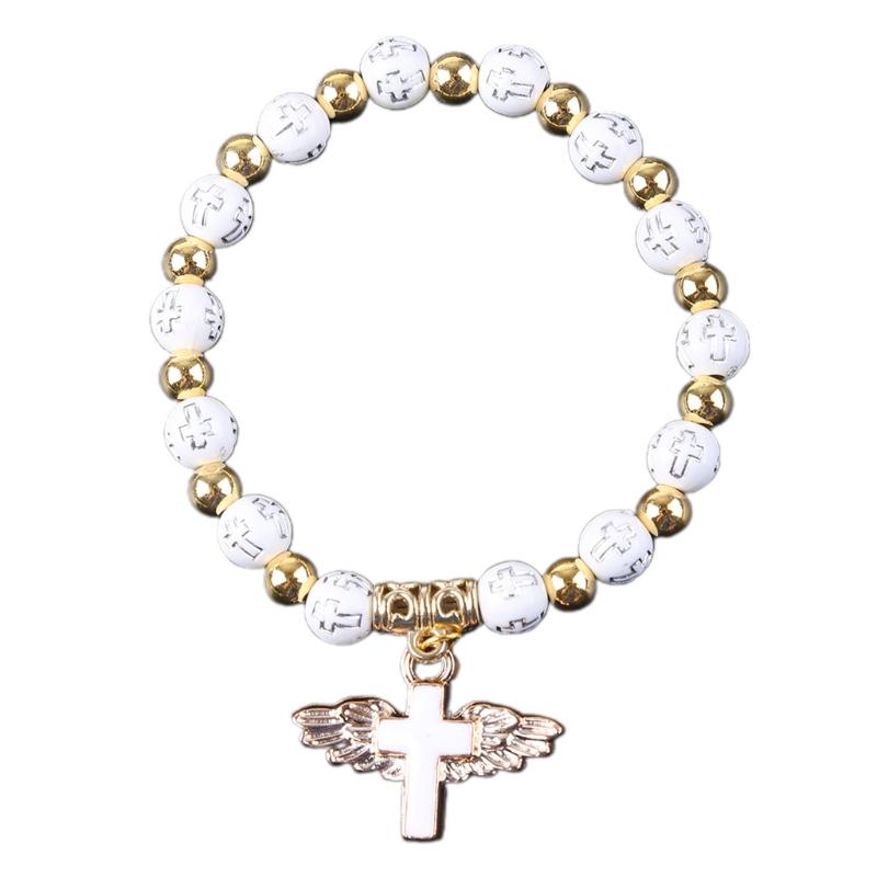 Nice Religious Stretch Bracelets Charm Angel for Cross Rosary Beads Bracelet Catholic Pendant for Women Jewelry Decor Gi