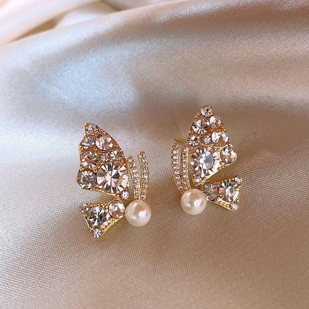 

Серьги-бабочки со стразами, золотые серьги в корейском стиле, французские женские серьги-гвоздики для вечеринки