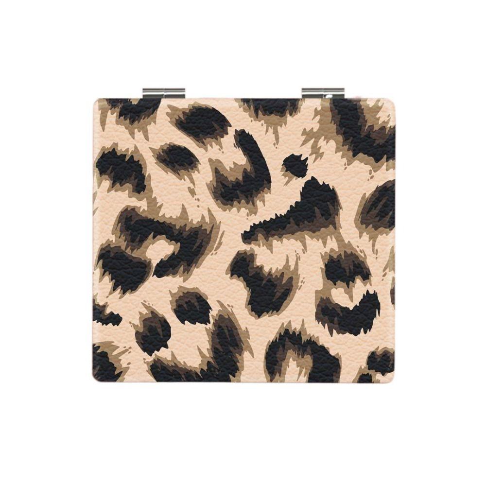 Portable Leopard Print Makeup Mirror Double-Sided Square Pocket Mirror Mini Retro Cosmetics Mirror