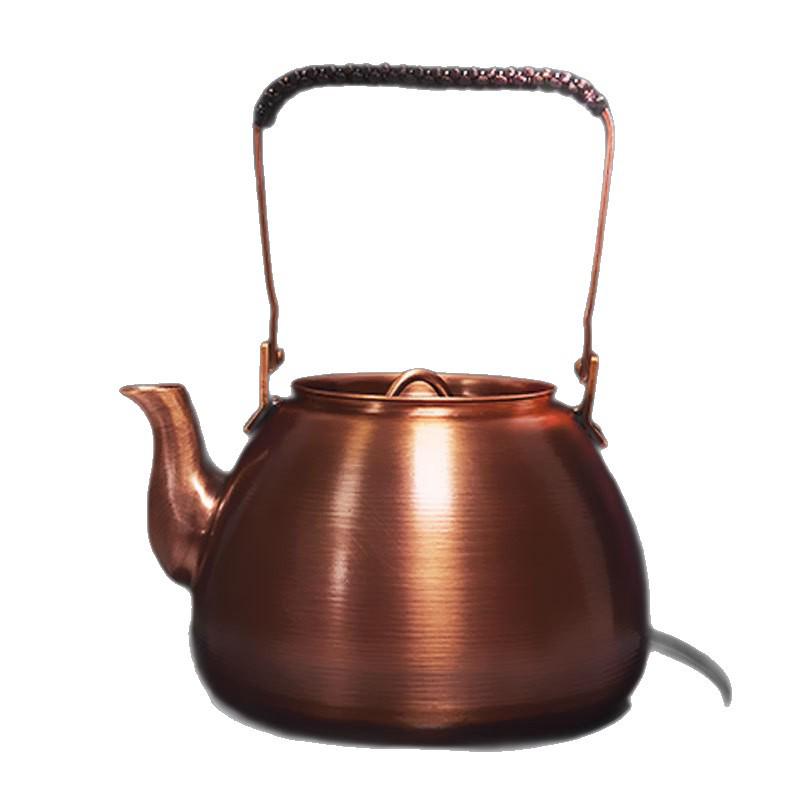 Handcrafted Exquisite Copper Electric Teapot, 1L Capacity, Purple Brass Finish with Handle - Perfect for Boiling Tea.