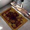 Floral Pattern Carpet with Golden Yellow Border, Vintage Style Rug Suitable for Use As an Anti-slip for Living Room Bedroom Sofas