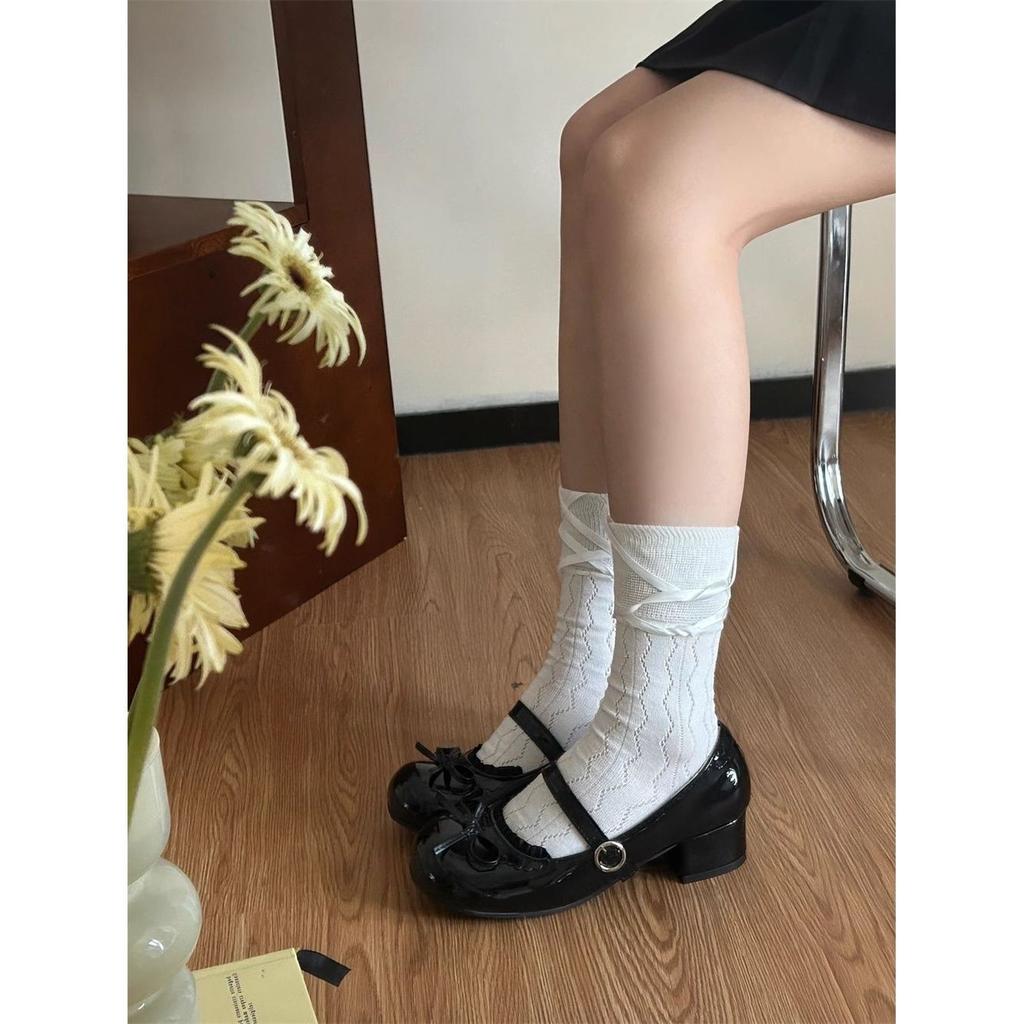 White Platform French Mary Jane Women's Shoes Spring and Autumn New Small Leather Shoes Retro Thick Heel Light Mouth Single Shoes Women