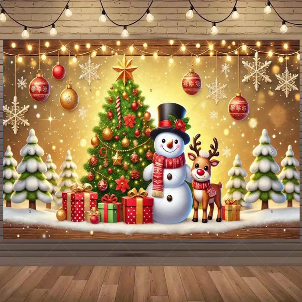 Merry Christmas Background Supplies Winter Snowman Santa Claus Backdrop Xmas Tree Party Decoration Christmas Photography Props