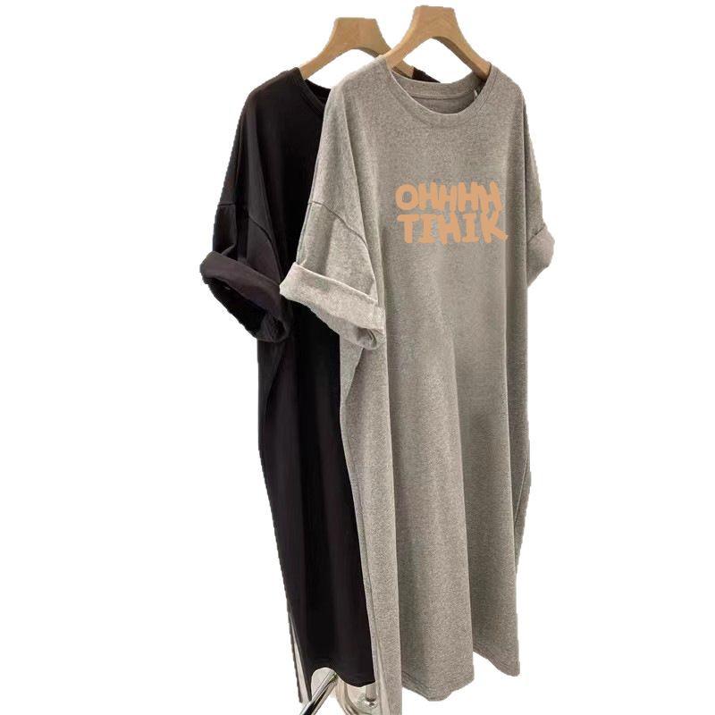 Sommer Übergröße Koreanischer Stil Locker Bedrucktes T-Shirt Kleid