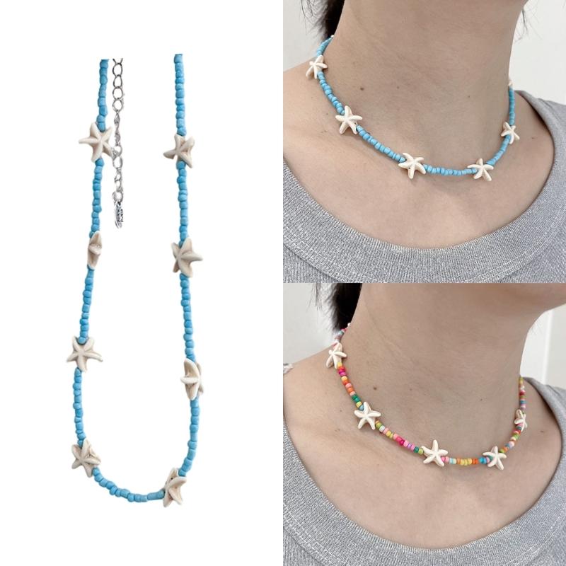 Starfish Charm Choker Chain Beaded Necklace for Women Stylish Neck Jewelry Gift