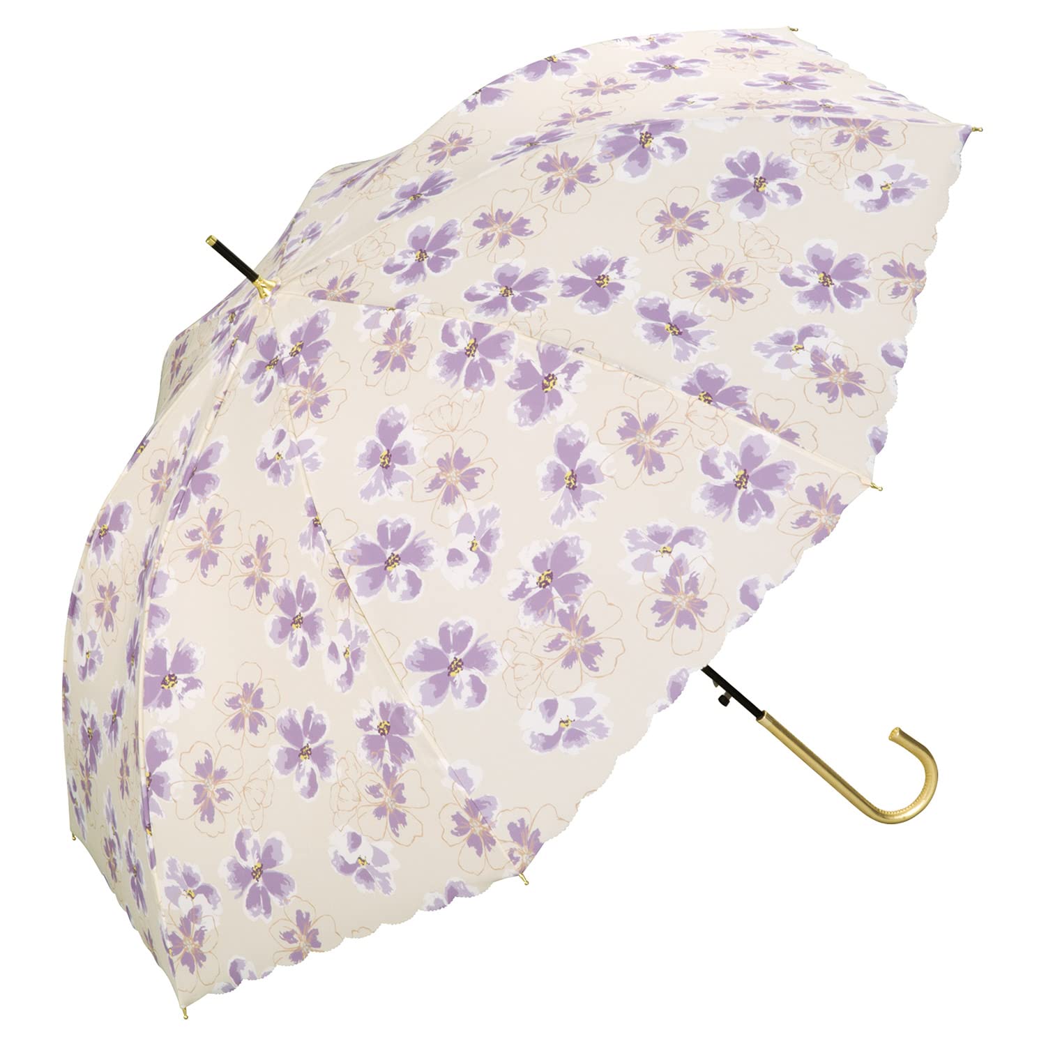 

Umbrella Ranunculus Beige Long Umbrella 58cm Jump Umbrella for Both Sunny and Rainy Days Large Floral Pattern Pastel Color Adult Cute Border Scalloped
