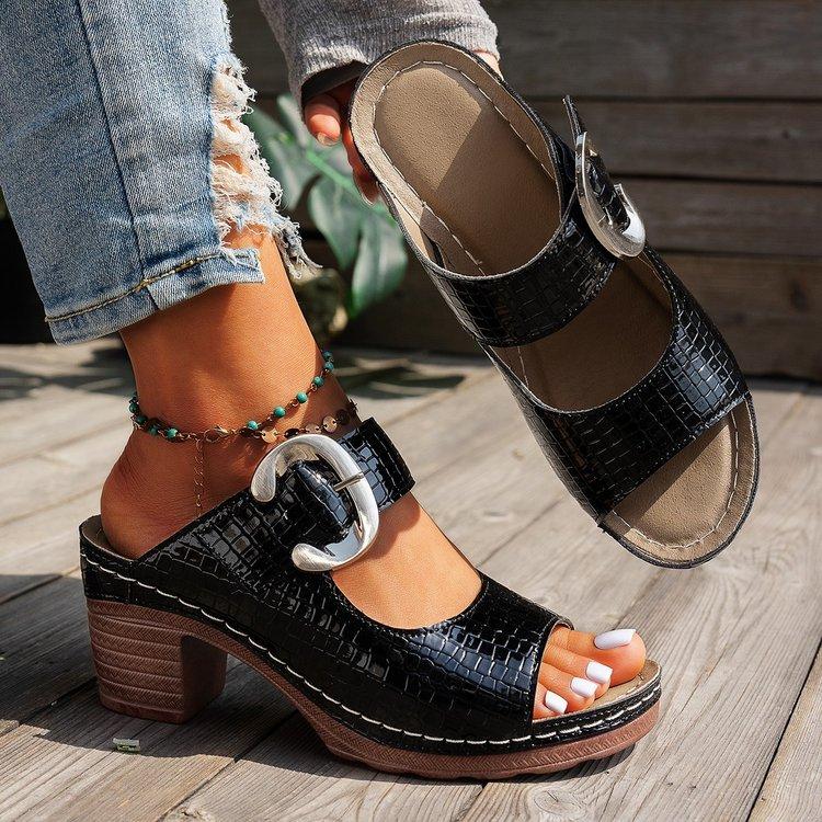 Large size high-heeled cool slippers summer fashion casual thick heel fish mouth high-heeled cool slippers women