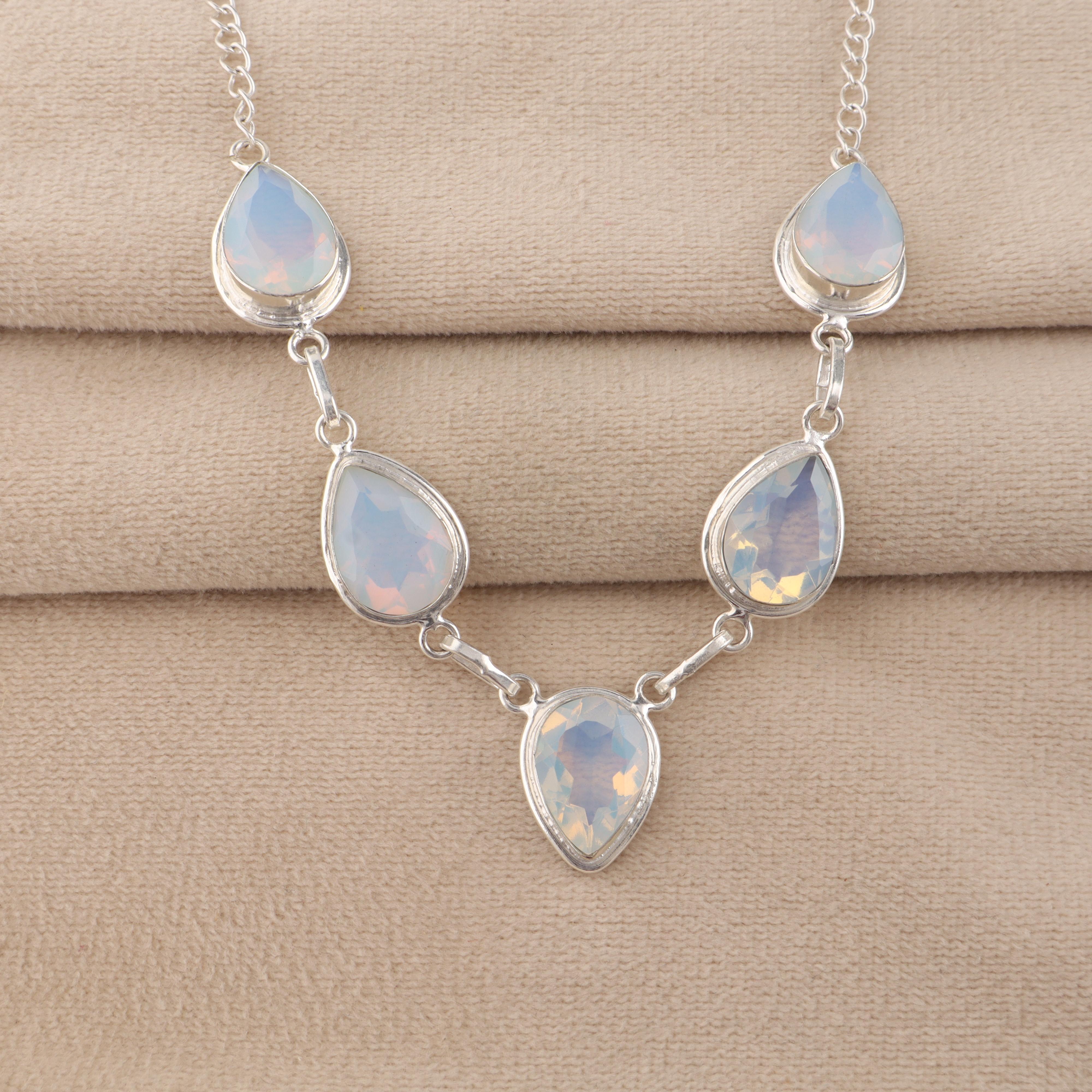 

Серебряное колье с молочным опалом, колье из белого опала из серебра 925 пробы для женщин, свадебное колье RN-1-19