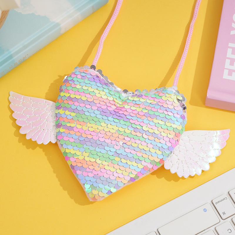 

Children Girl Sequin Heart Coin Purse Messenger Coin Mone Bag Girl Cute Shoulder Bag Purses and Handbags Kids Bags for Girls