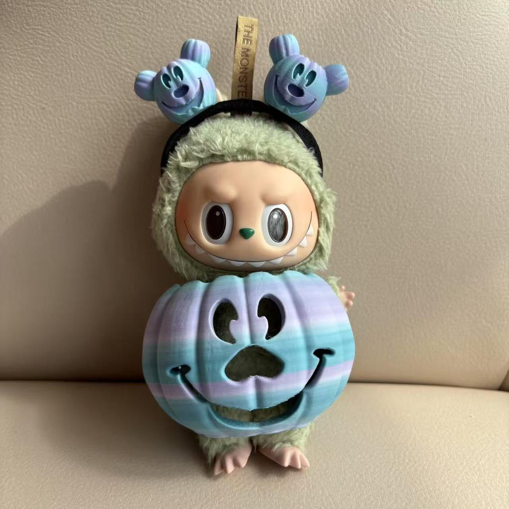 Clothes for Labubu Halloween Gradient Colorful Pumpkin Outfit Set for 1.0 3.0 Generation Figure Collectible Decor Labubu Cosplay
