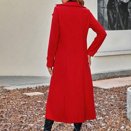 Women's Long Wool Coat Double-Breasted Peacoat Classic Notch Lapel Trench Coat Casual Fall Winter Overcoat