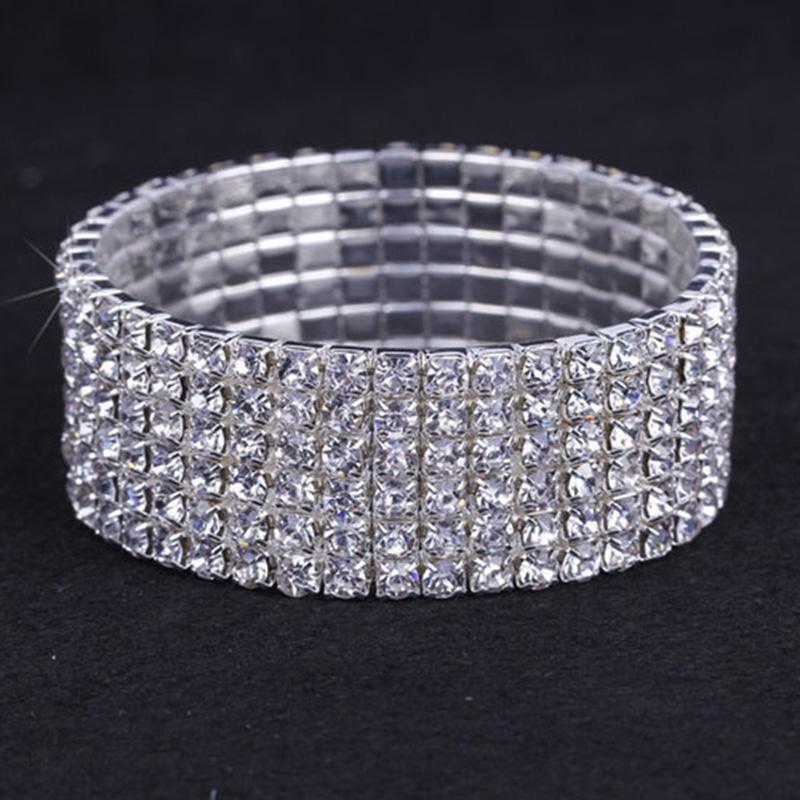 Wedding Elastic Rhinestone Stretch Bracelets,Twinkle Diamond Tennis Bangle,Band Silver Crystal Sparkling Bridal Stackable Bracelet