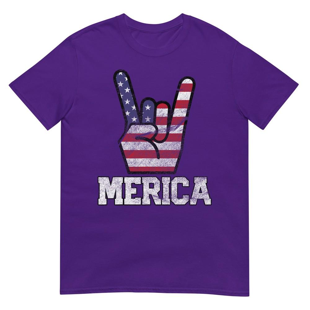 Merica Rock Sign 4th Of July Vintage American Flag Retro Usa TShirt