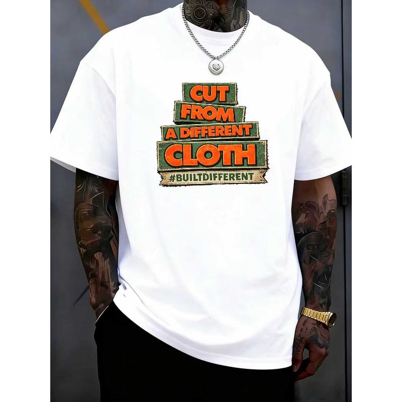 

European sizes Men T-Shirt - Soft Medium-Stretch Blend Crew Neck Tee with Chest Letter Print, Relaxed Fit Short Sleeve Casual Streetwear 4XL білий