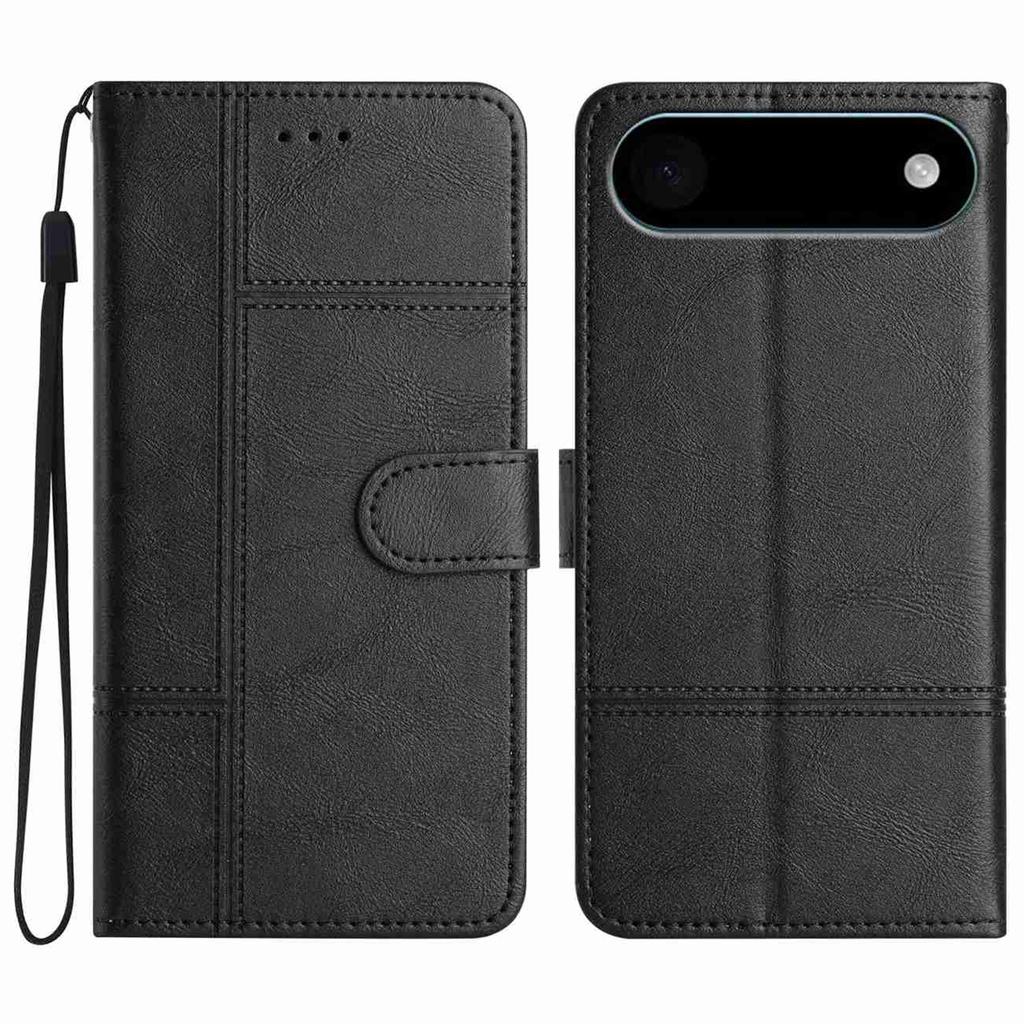 For iPhone 17 Air Wallet Case Line Imprinted Cowhide Texture PU Leather Phone Cover