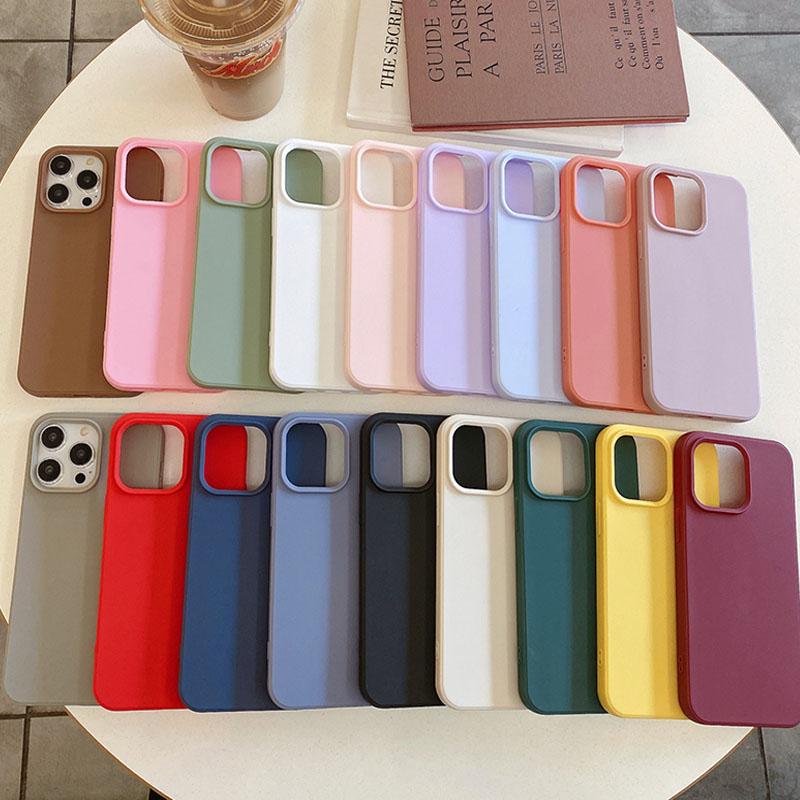Luxury Frosted Soft Matte Silicone Solid Candy Case for iPhone 11 12 13 Mini 14 15 16 17 Pro Max X XS Max Shockproof Cover