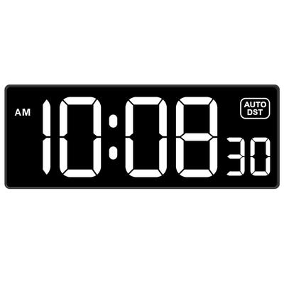 Soobest LED Digitale Wanduhr mit Sekunden, Elektrische Uhr zum Einstecken, Automatische Sommerzeit-Dimmung, Großes LED-Display, 10 Zoll (Weiß)