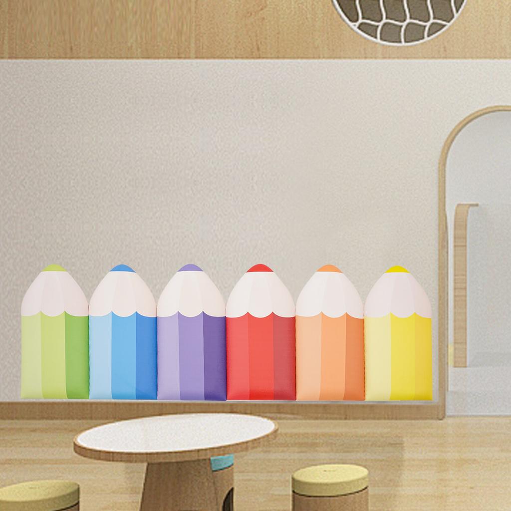 6Pcs 3D Pencil Wall Padding for Kids Room Nursery Soft PU Leather Anti Collision Sticker Self Adhesive Mat