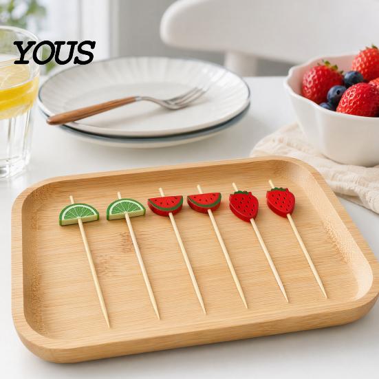Fresh Fruit Cartoon Picks 100PCS Disposable Tags, with Decor Cocktail Garnish Sticks Picks, Durable Bamboo Skewers, for Fruits Barbecue