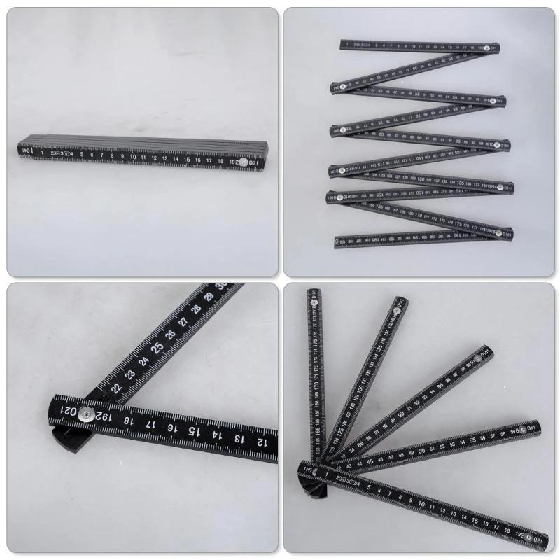 MXLA Sturdy 2m Folding Ruler Black Plastic Ruler With Metal Rivets For Professional