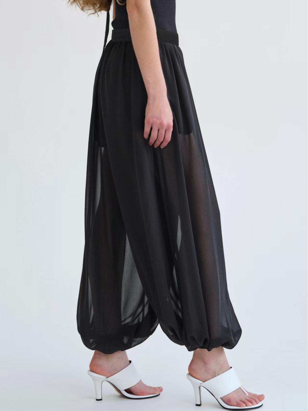 

European & American Women s Chiffon Lantern Pants - Spring/Autumn 2025, Dark Loose, Slimming, Casual Joggers Medium чорний