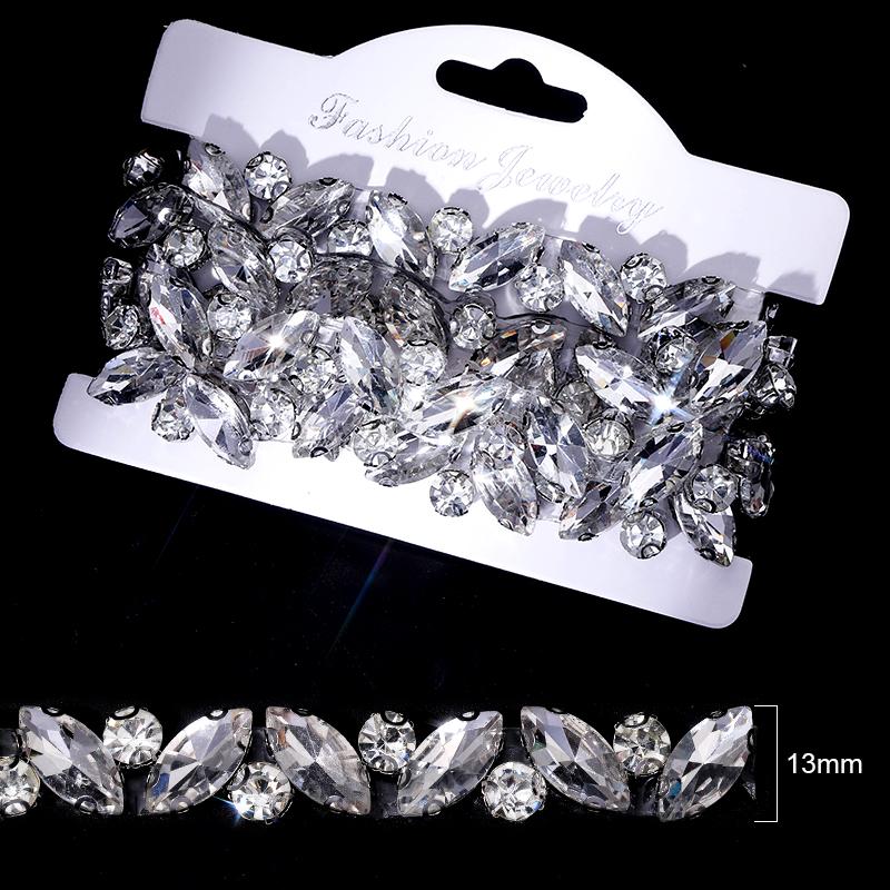 1pc Motif Rhinestone Ribbon Hot Fix Glass Crystal Rhinestone Trim Chain for DIY Shoes, bags, Dresses Decoration