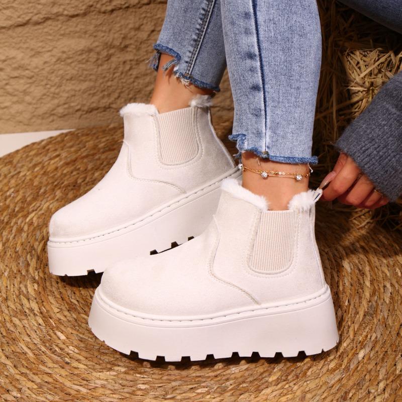 2025 Dames Snøstøvler Rund Tå Platåsåle Legg til Fløyel og Tykkere Bomullsstøvler Utendørs Fritid Vinter Varme Damesko