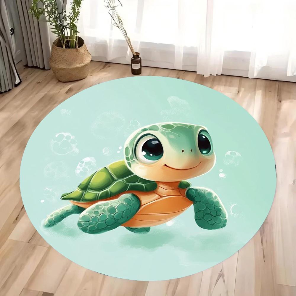 Cartoon Cute Turtle Round Carpet Anti Slip Floor Mat for Children's Play Area Bedroom Living Room Carpet Decoration Washable