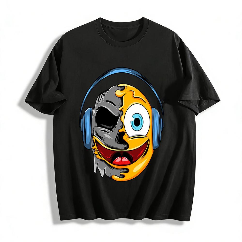 Melting Half Face With Headphones Graphic Trendy Casual Tee Pure cotton T-shirt XXS