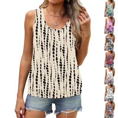 Women's Summer Vest Loose Pleated Round Neck Shirt Casual Sleeveless Top