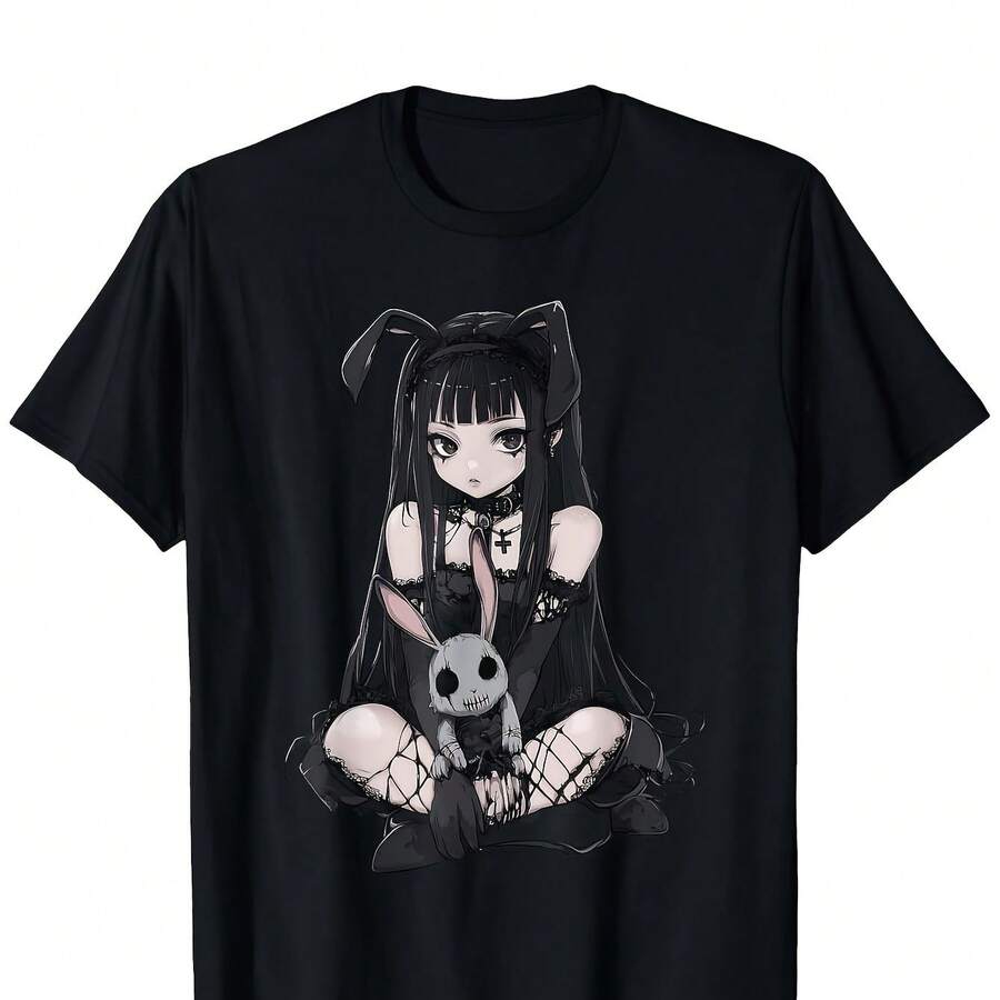 E-Girl Cute Anime Gothic Bunny Girl Dystopian Gothic Style Unisex T-Shirt M