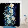 Flowers Shower Curtain for Bathroom White Teal Blue Floral Leaves Shower Curtain Set with Hooks Abstract Black Bathtub Decor Waterproof Fabric