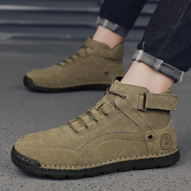 Autumn and winter outdoor casual shoes men's shoes new non-slip retro high-top leather shoes men's medium-top hand-sewn shoes