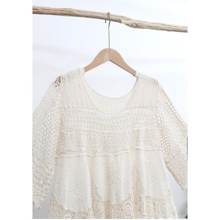 New Summer Lace Knitted Dress Women Casual Basic Loose Dresses Fashion