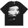 Harajuku 2024 Summer Men Washed Tshirt Black Streetwear Red Face Graphic Clothes Print Short Sleeve Top Cotton Loose Hipster Y2K