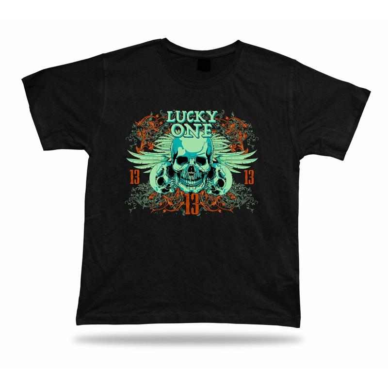 Tshirt Tee Shirt Birthday Gift Idea Lucky One Number 13 Skull Emblam Classic