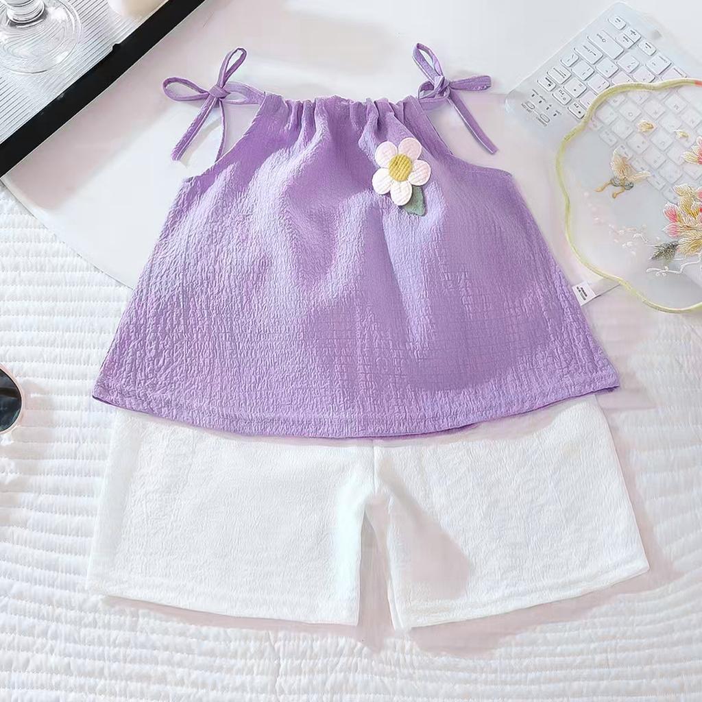 Girl Summer Floral Vest + Shorts Daily Wear Two-piece Set Kids Clothes Girls