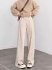 Women's High-Waisted Woolen Herringbone Wide-Leg Pants with Velvet, Split, and Flannel Details for Autumn/Winter