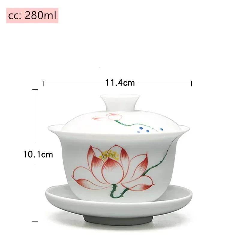 Jingdezhen White Porcelain Gaiwan Tea Cup Blue and White Porcelain Tea Maker Ceramic Handpainted Tea Bowl Tea Set Supplies