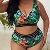 Trajes de baño de talla grande, conjunto de 2 piezas, conjunto de Bikini de cintura alta para mujer, trajes de baño grandes con estampado de flores de verano