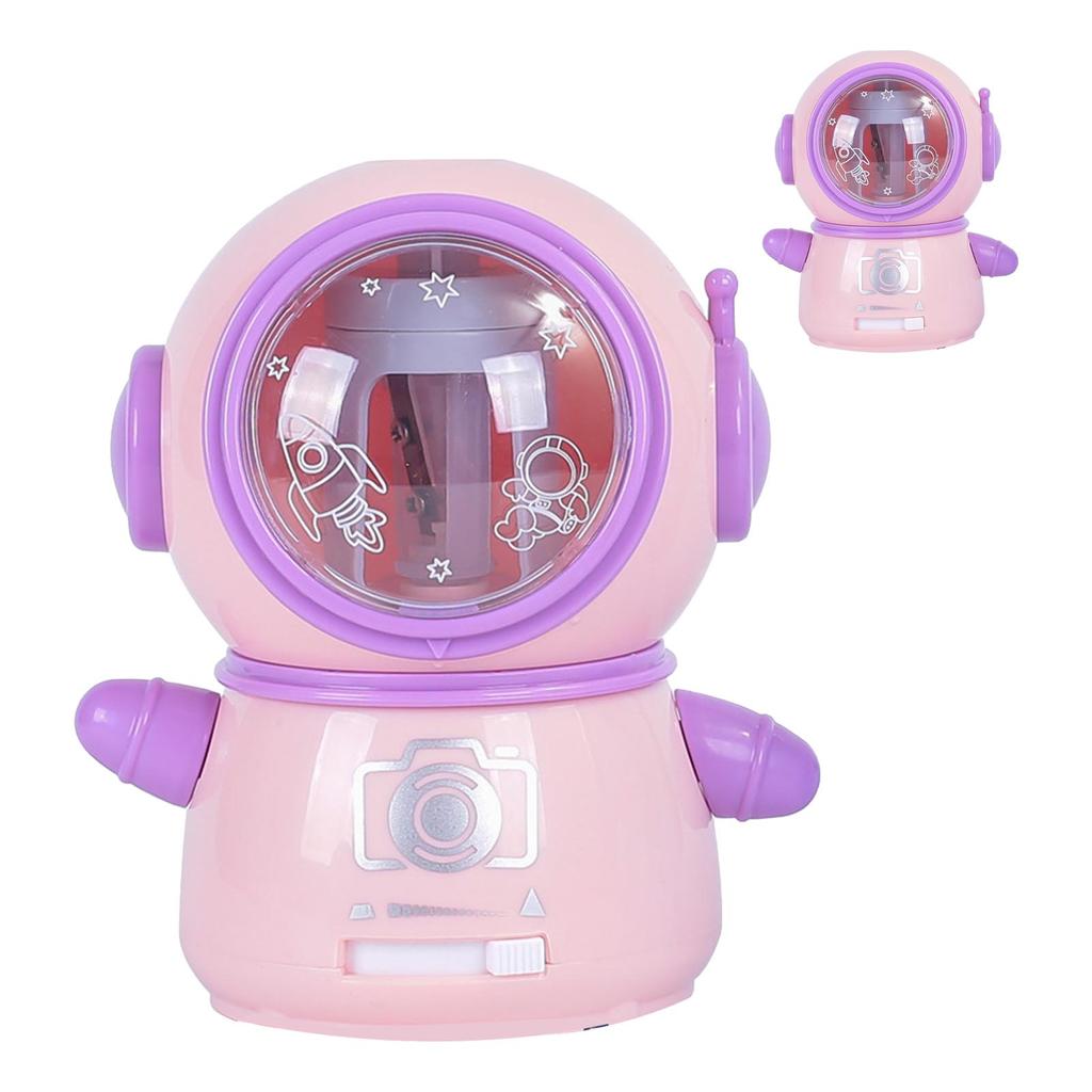 Spaceman Pencil Sharpeners Cartoon Cute Safe Flexible Electric Pencil Sharpener for Classroom Home Pink
