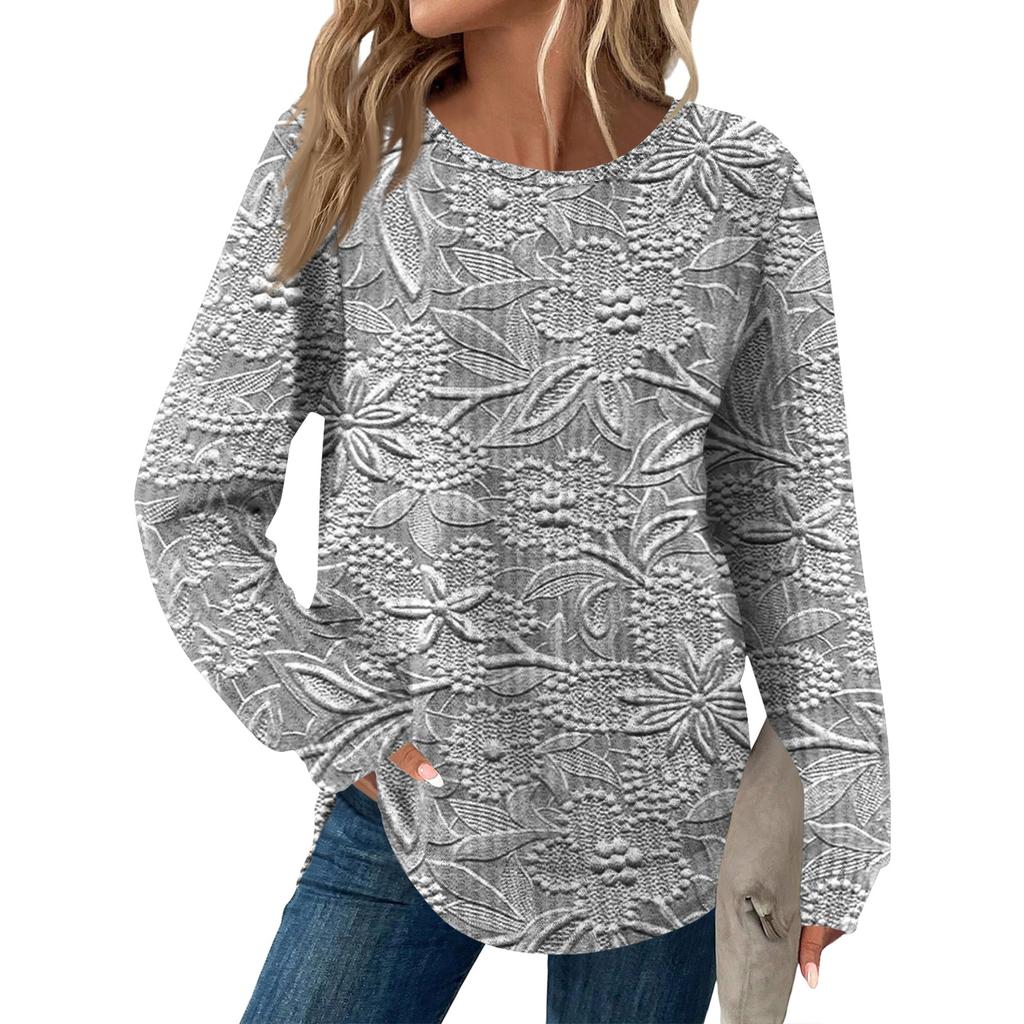 Women's Fashion Long Sleeve Floral Loose Long Sleeve Round Neck Casual Top
