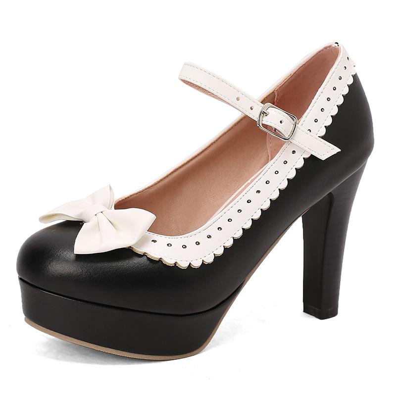 Fashion Spring Autumn Lolita Wedding Shoes For Woman Platform High Heels Mary Janes Shoes Sweet Heels Buckle Strap Dress Shoe Size34-48