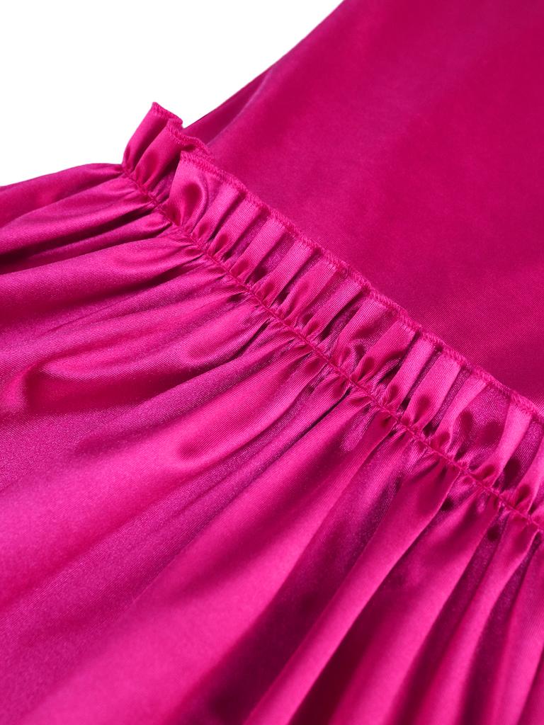 AOMEI Fuchsia Flare Pants for Women Shiny Elastic Satin Back Zipper High Waist Bell Bottoms Dressy Trousers Trendy Capris