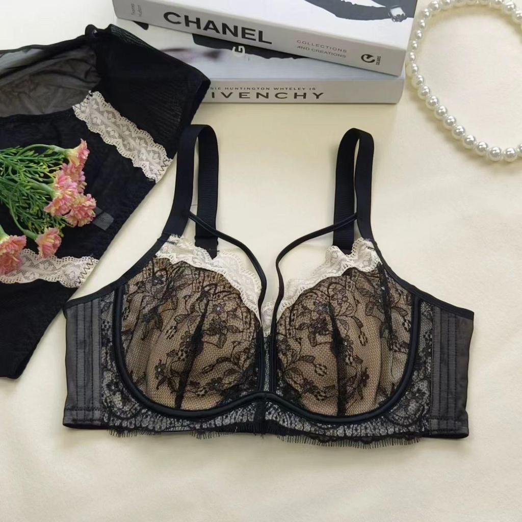 French Lingerie Lace Bra: Soft Underwire, Side Support, Adjustable Straps, and Anti-Sag for Plus Size