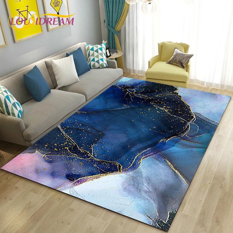 Nordic Black Gold Blue Marble Area Rug Large,Carpet Rug for Living Room Bedroom Sofa Doormat Decoration,kids Non-slip Floor Mat