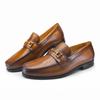 Men's Loafers Dress Shoes round Toe Formal Business Slip-On Handmade Cowhide Leather Upper Rubber Sole Comfortable Footwear