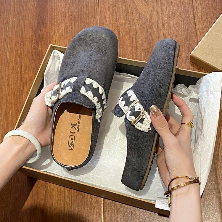 

[youshilai] женские ленивые туфли на толстой подошве с одной педалью, весна 2025, новые, для улицы, с сумкой, с закрытым носком, полушлепанцы для женщин 35