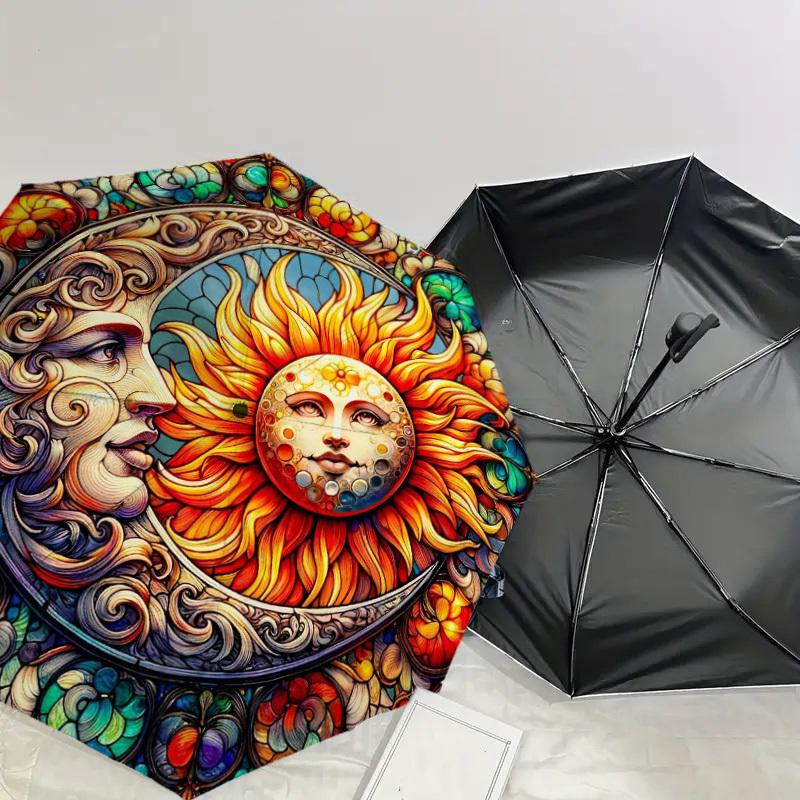 1pc Sun and Moon Harmony Umbrella with Plastic Handle,Suitable for All Seasons Home Travel Outdoor UmbrellaDD877